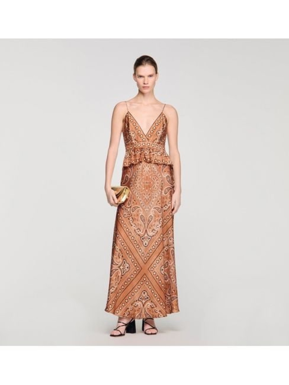 Sandro Paris Paisley Print Ruffle Maxi Dress